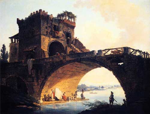 Painting Code#20320-Hubert Robert - The Old Bridge