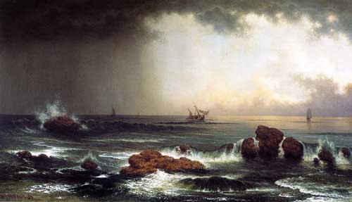 Painting Code#20326-Martin Johnson Heade - Hazy Sunrise at Sea