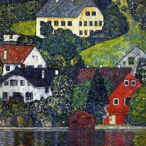 Painting Code#20338-Klimt, Gustav(Austria) - Houses at Unterach on the Attersee