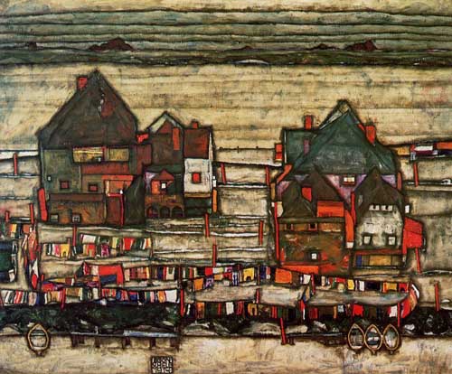 Painting Code#20371-Egon Schiele - Houses with Laundry