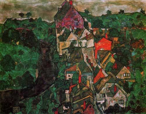 Painting Code#20373-Egon Schiele - Krumau Landscape