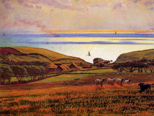 Painting Code#2043-William Holman Hunt: Fairlight Downs - Sunlight on the Sea