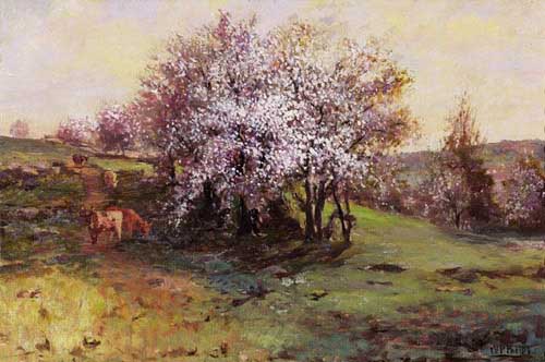 Painting Code#2046-William Preston Phelps: A Cardinal Amongst the Blossoms