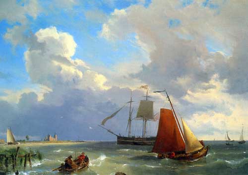 Painting Code#2055-Koekkoek Snr, Hermanus(Netherlands): Shipping in a Choppy Estuary
