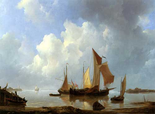Painting Code#2065-Schotel, Johannes Christian: Shipping Vessels in an Estuary
