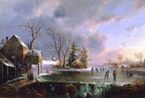 Painting Code#2083-Gignoux, Regis-Francois: Skating by the Mill