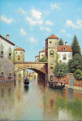 Painting Code#2084-GEORGE W. DREW(USA): Gondolas on the Canal 