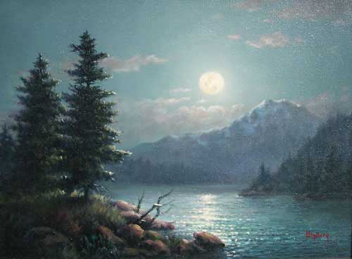 Painting Code#2090-Dalhart Windberg: Mountain Lake at Night