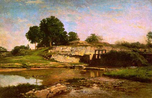 Painting Code#2092-Daubigny, Francois Charles: The Flood Gate at Optevoz