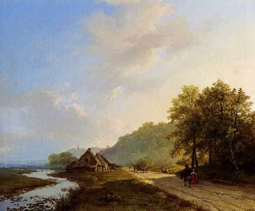 Painting Code#2096-Koekkoek, Barend Cornelis(Holland): A Summer Landscape With Travellers On A Path

