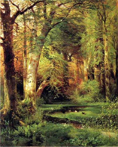 Painting Code#2107-Moran, Thomas(USA): Forest Scene

