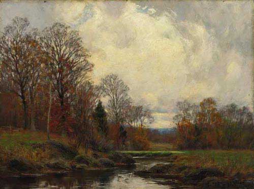 Painting Code#2110-William Merritt Post: Autumn Landscape with Stream