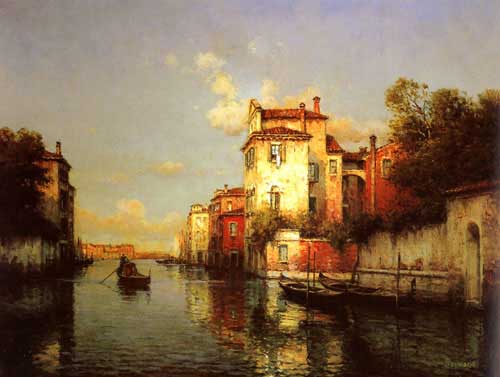 Painting Code#2175-Bouvard, Antoine(France): Gondola on a Venetian Canal
