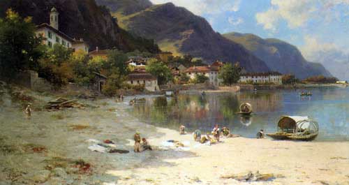 Painting Code#2191-Poma, Silvio: On The Shores of Lake Lecco

