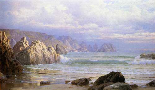 Painting Code#2198-William Trost Richards - Seascape Along the Cliffs
