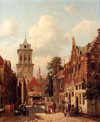 Painting Code#2214-Hemken, Willem De Haas: A Busy Street In A Town
