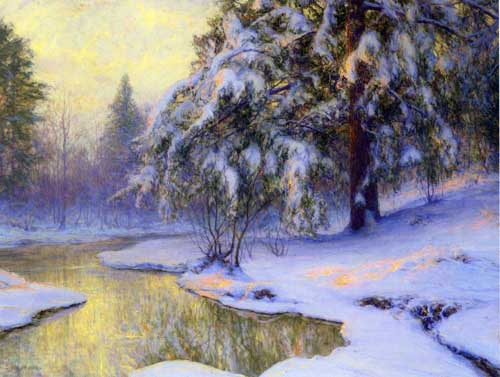 Painting Code#2223-Walter Launt Palmer: Pine Tree At Sunset