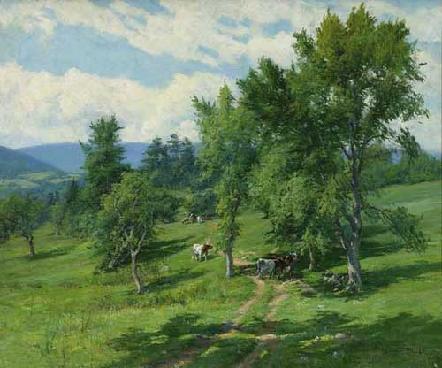 Painting Code#2225-Olive Parker Black: Cows Grazing Along the River