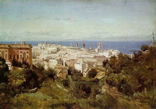 Painting Code#2241-Corot, Jean-Baptiste-Camille: View of Genoa from the Promenade of Acqua Sola