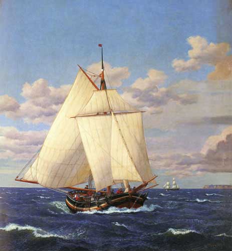 Painting Code#2251-Eckersberg, Christoffer Wilhelm(Denmark): En dansk yacht passerer Stevns