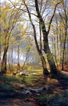 Painting Code#2260-Aagard, Carl Fredrik: A Woodland Scene With Deer