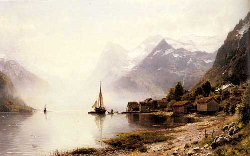 Painting Code#2261-Askevold, Anders Monsen: Norwegian Fjord with Snow Capped Mountains