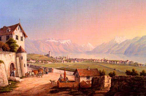 Painting Code#2297-Bleuler, Ludwig(Switzerland): View of Vevey and its Surroundings