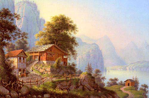 Painting Code#2298-Bleuler, Ludwig(Switzerland): View of Grutli and the Lake of the Four Cantons
