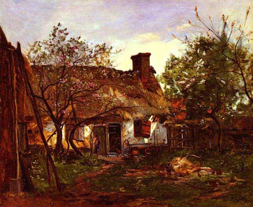 Painting Code#2351-Delpy, Hippolyte Camille(France): Thatched Cottage in Berneval