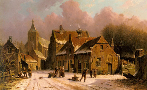 Painting Code#2362-Eversen, Adrianus(Netherlands): A Village In Winter