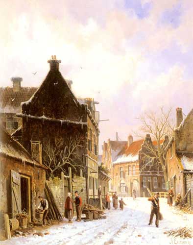 Painting Code#2363-Eversen, Adrianus(Netherlands): A Village Street Scene in Winter