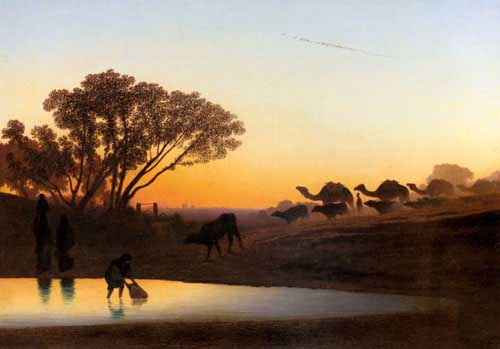 Painting Code#2370-Frere, Charles Theodore(France): Sunset On The Nile