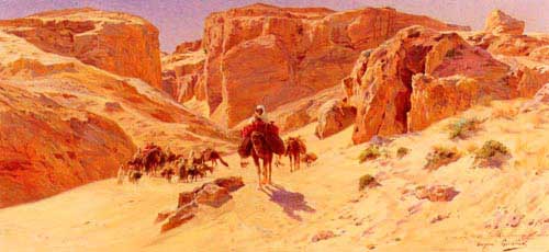 Painting Code#2376-Girardet, Eugene Alexis(France): Caravan In The Desert