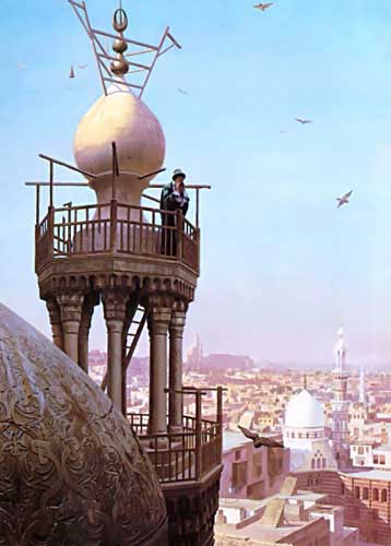 Painting Code#2388-Gerome, Jean-Leon(France): A Muezzin Calling from the Top of a Minaret the Faithful to Prayer