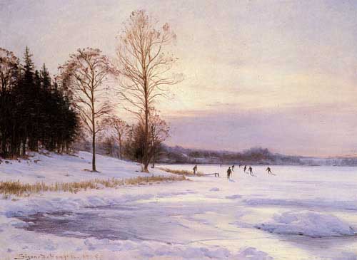Painting Code#2610-Hansen, Sigvard-Marius(Denmark): Skaters on A Frozen Pond