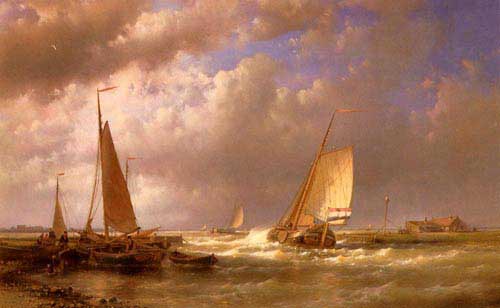 Painting Code#2616-Hulk Snr, Abraham(Netherlands): Dutch Barges At The Mouth Of An Estuary