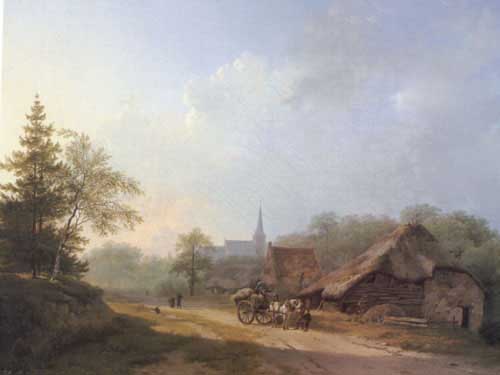 Painting Code#2629-Koekkoek, Barend Cornelis(Holland): A Cart on a Country Road in Summertime