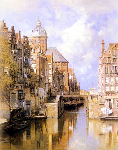 Painting Code#2633-Klinkenberg, Johannes Christiaan Karel: The Oudezijdsvoorburgwal, Amsterdam