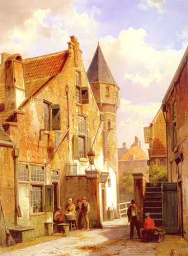 Painting Code#2651-Koekkoek, Willem(Holland): A Street Scene in Leiden
