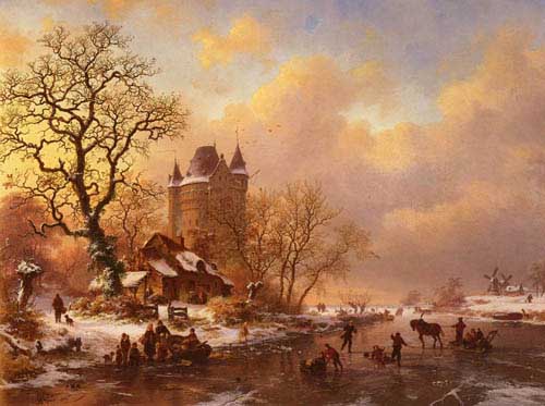 Painting Code#2654-Kruseman, Frederik Marianus(Netherlands): Skating in the Midst of Winter
