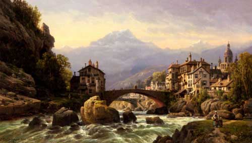 Painting Code#2660-Kuwasseg, Jr., Charles Euphrasie(France): An Alpine Village