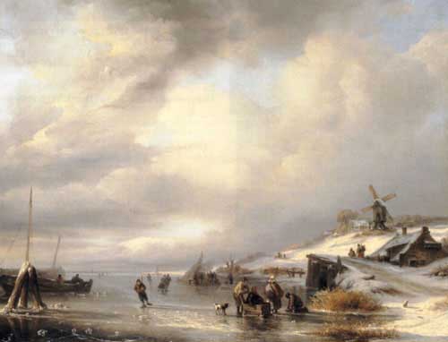 Painting Code#2688-Meyer, Antonij Andreas de(Netherlands): Figures on a frozen lake