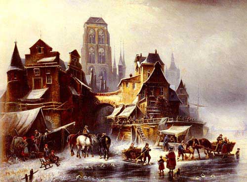 Painting Code#2702-Meyerheim, Paul Wilhelm(Germany): A View Of Danzig In Winter