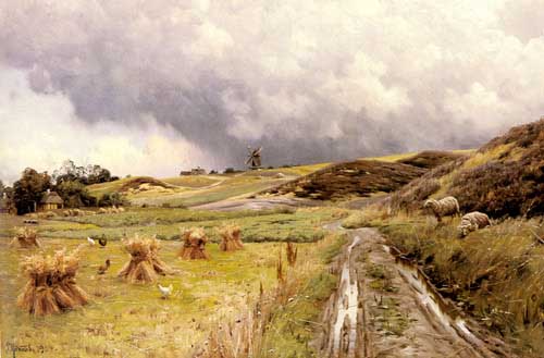 Painting Code#2708-Monsted, Peder Mork(Denmark): A Pastoral Landscape after a Storm