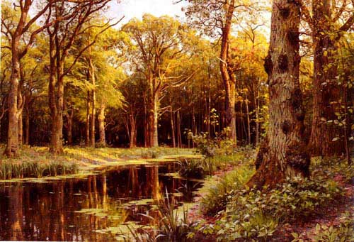 Painting Code#2711-Monsted, Peder Mork(Denmark): A Forest Stream
