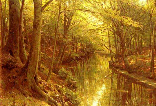 Painting Code#2714-Monsted, Peder Mork(Denmark): A Woodland Stream