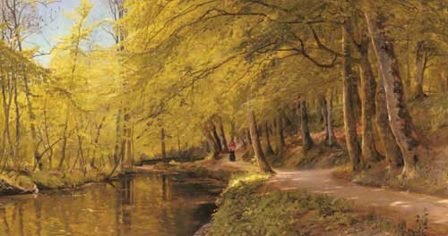 Painting Code#2715-Monsted, Peder Mork(Denmark): An Afternoon Stroll