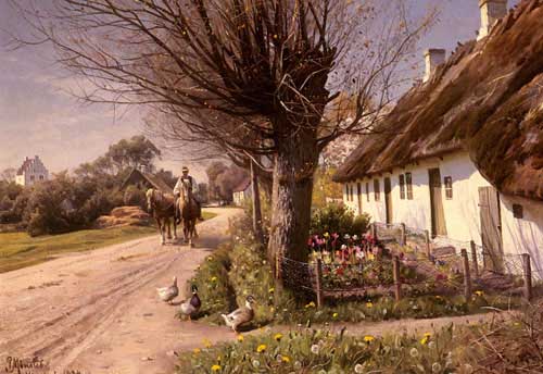 Painting Code#2716-Monsted, Peder Mork(Denmark): Cottages At Hjornbaek