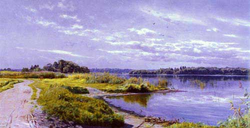 Painting Code#2718-Monsted, Peder Mork(Denmark): River Landscape (Scene 1)