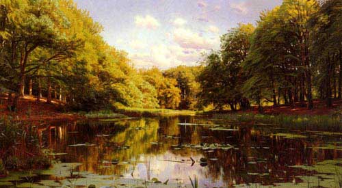 Painting Code#2719-Monsted, Peder Mork(Denmark): River Landscape (Scene 2)